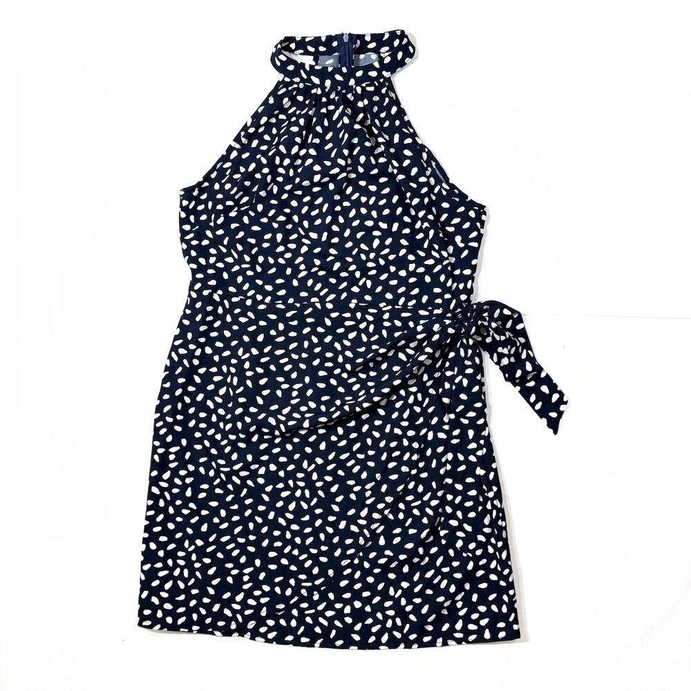 Girls XL Navy Blue Dress – Spotted Print, Tie Waist